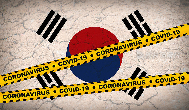 韩国- Covid-19冠状病毒细胞发出黄色带危险信号